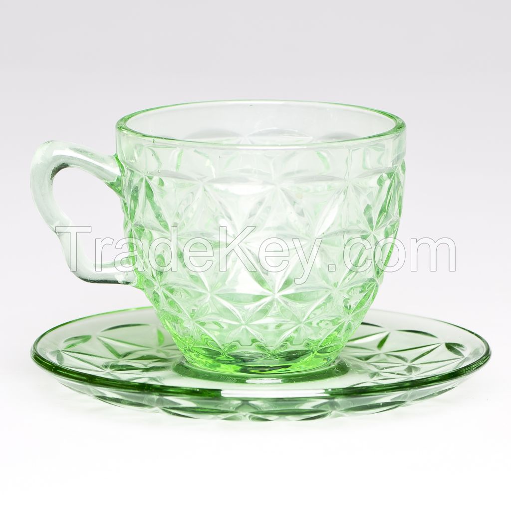 glassware supplier of girls fancy glass cute coffee cup with tray, glass tea cups and saucer 