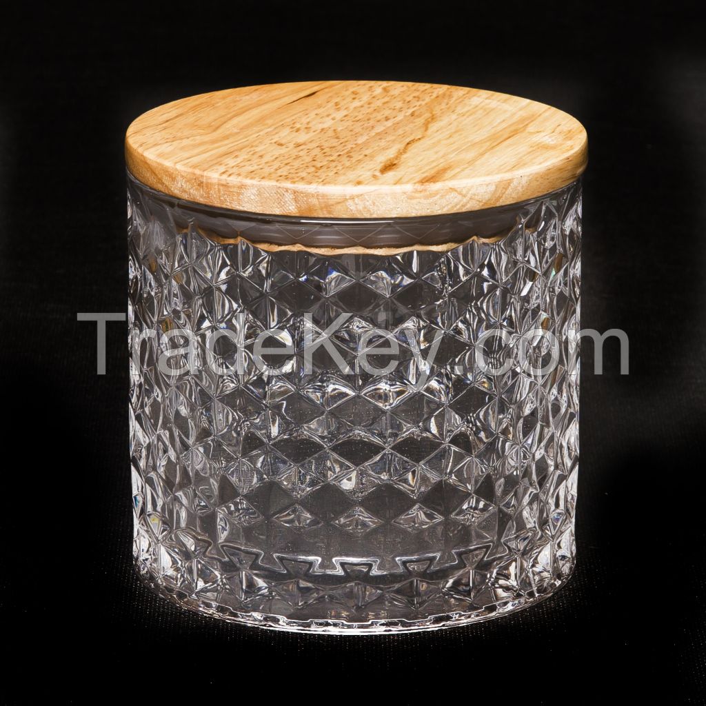 Handmade High Quality Glass Food Jar With Wood Lids Christams glass candy jar with lid 