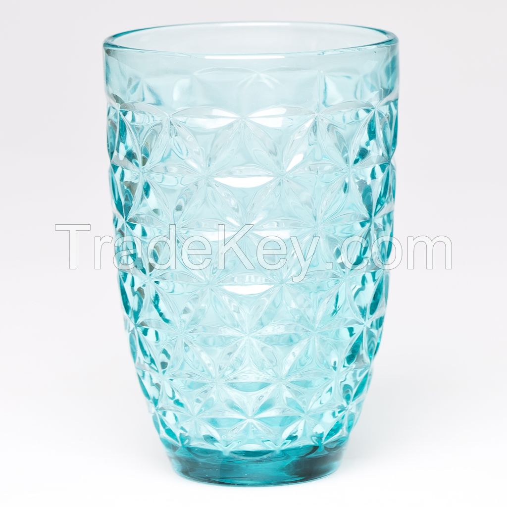 Textured Sexfoil Colored Cheap Water Drinking Glass Cup 