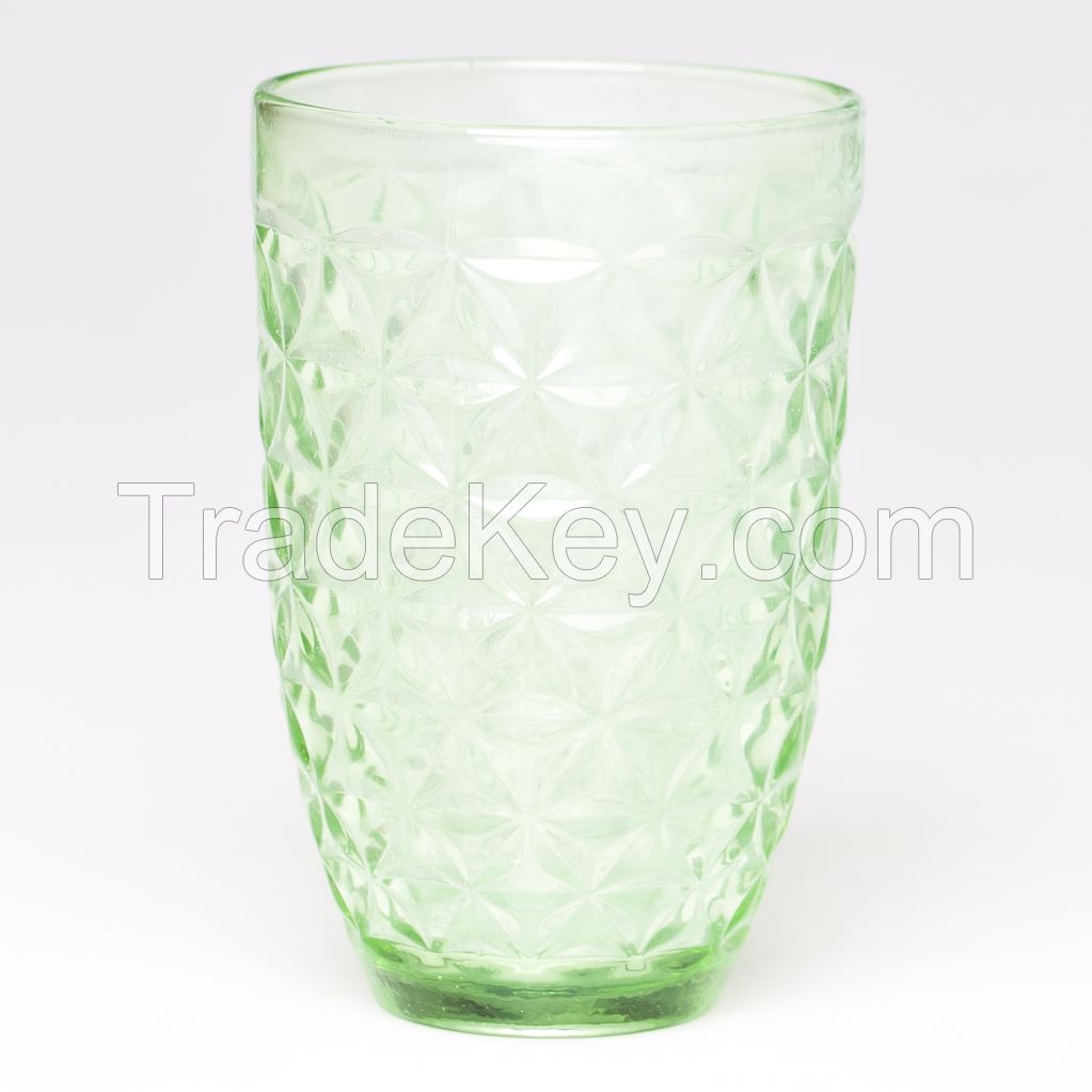 Textured Sexfoil Colored Cheap Water Drinking Glass Cup 