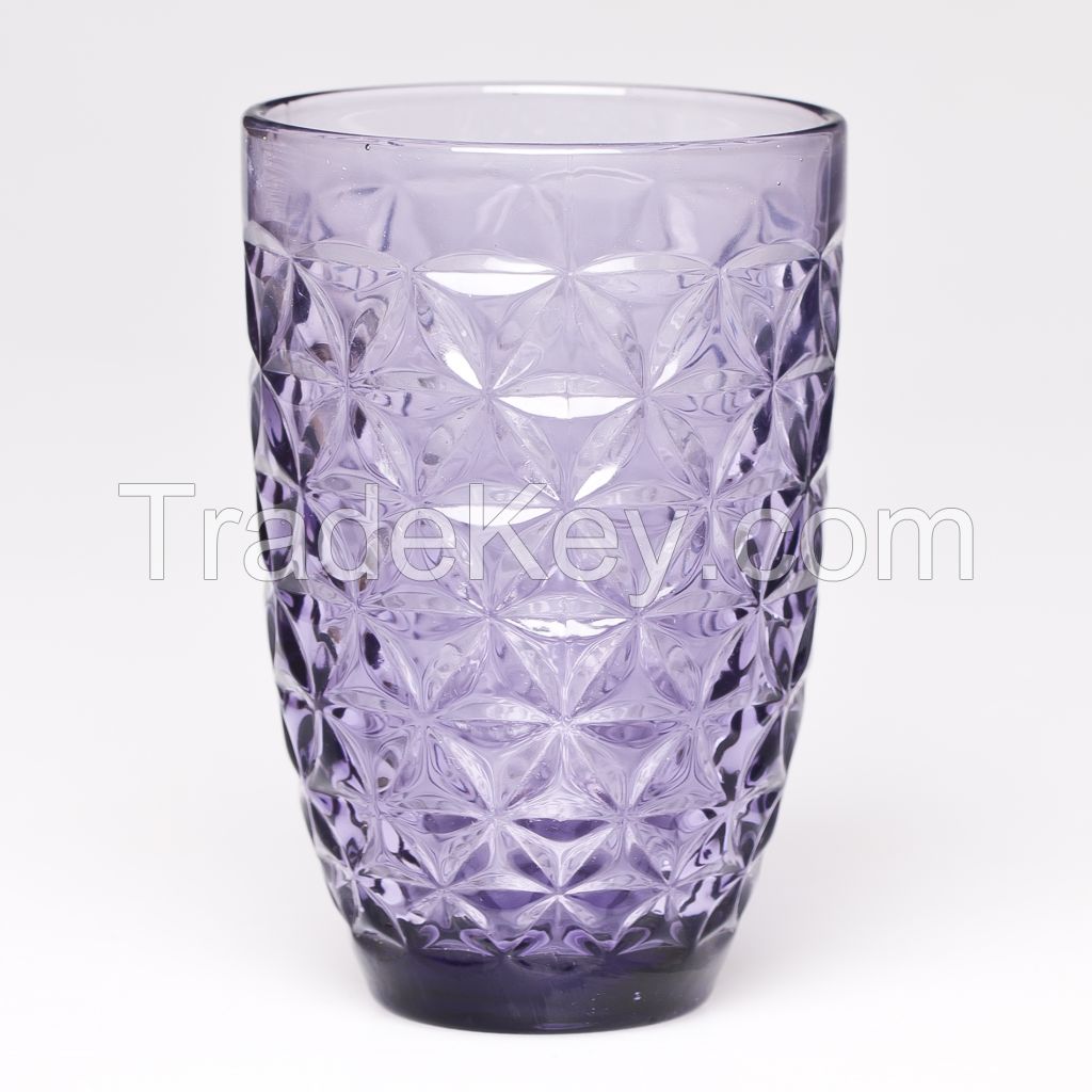 Textured Sexfoil Colored Cheap Water Drinking Glass Cup 