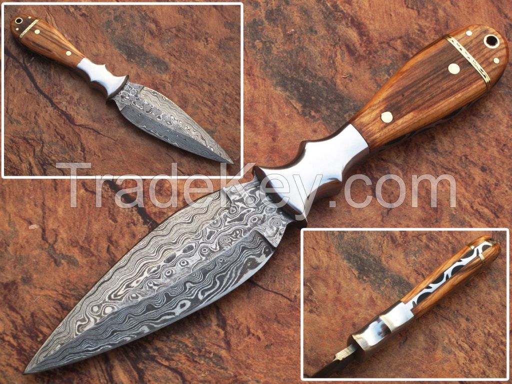  Details about  Combat Hunting Fixed Blade Tactical Knife Double Edge Dagger with wooden handle 