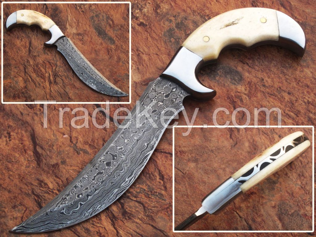  Details about  AWESOME HAND MADE DAMASCUS STEEL HUNTING KNIFE WITH CAMEL BONE HANDLE 