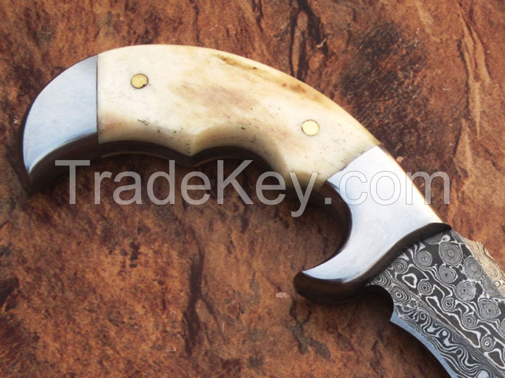  Details about  Combat Hunting Full tang damascus Tactical Knife with Sheath Double Edge Dagger 