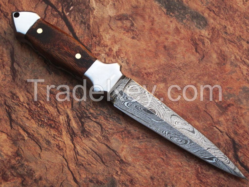  Details about  Combat Hunting full tang Tactical Knife Double Edge Dagger with wooden handle 