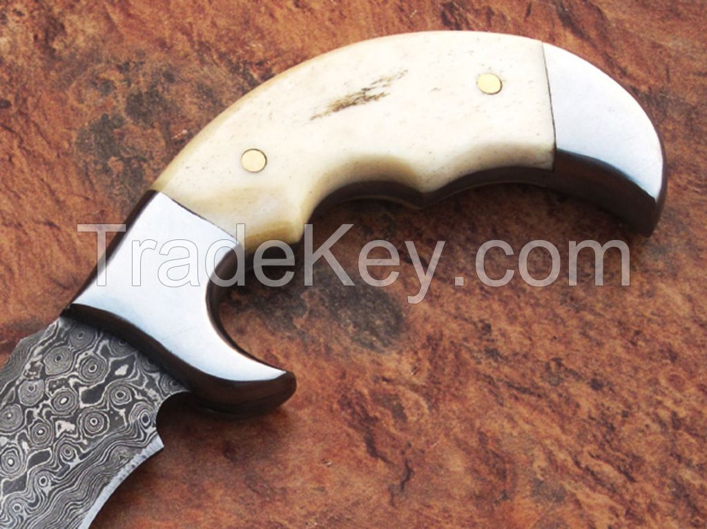  Details about  AWESOME HAND MADE DAMASCUS STEEL HUNTING KNIFE WITH CAMEL BONE HANDLE 