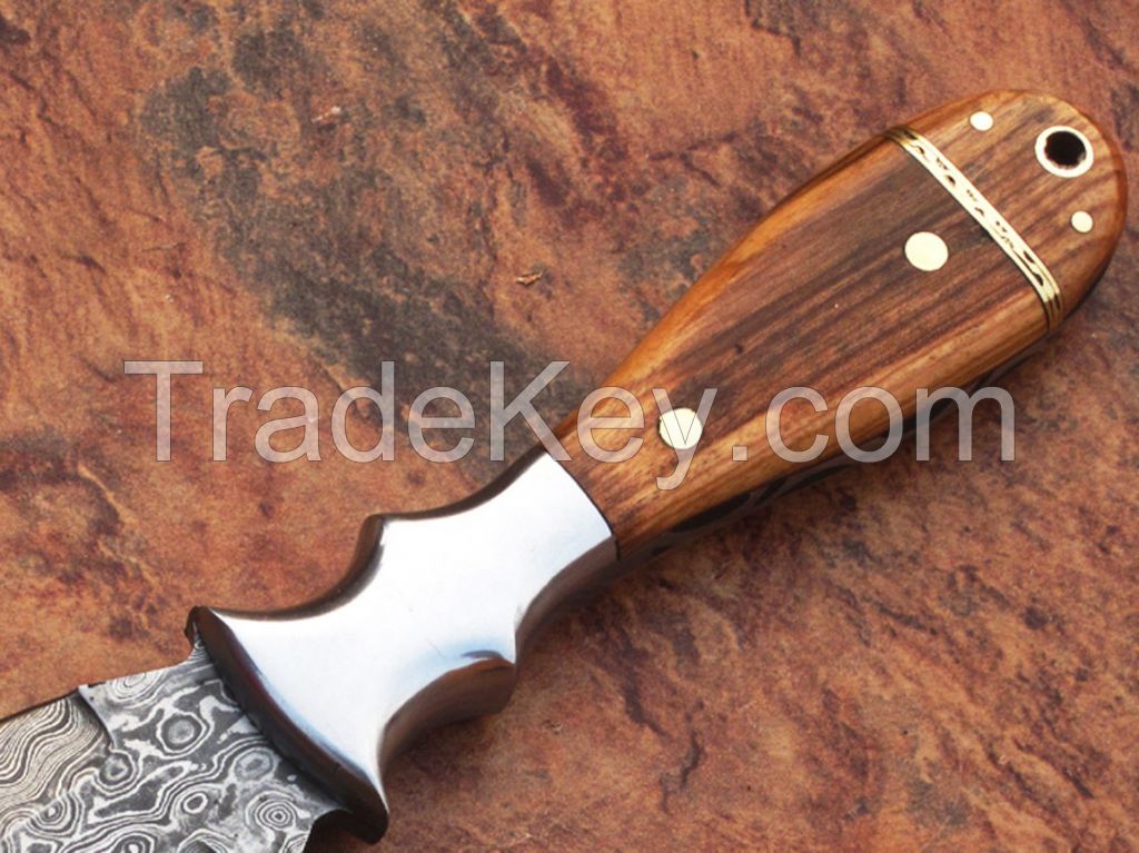  Details about  Combat Hunting Fixed Blade Tactical Knife Double Edge Dagger with wooden handle 