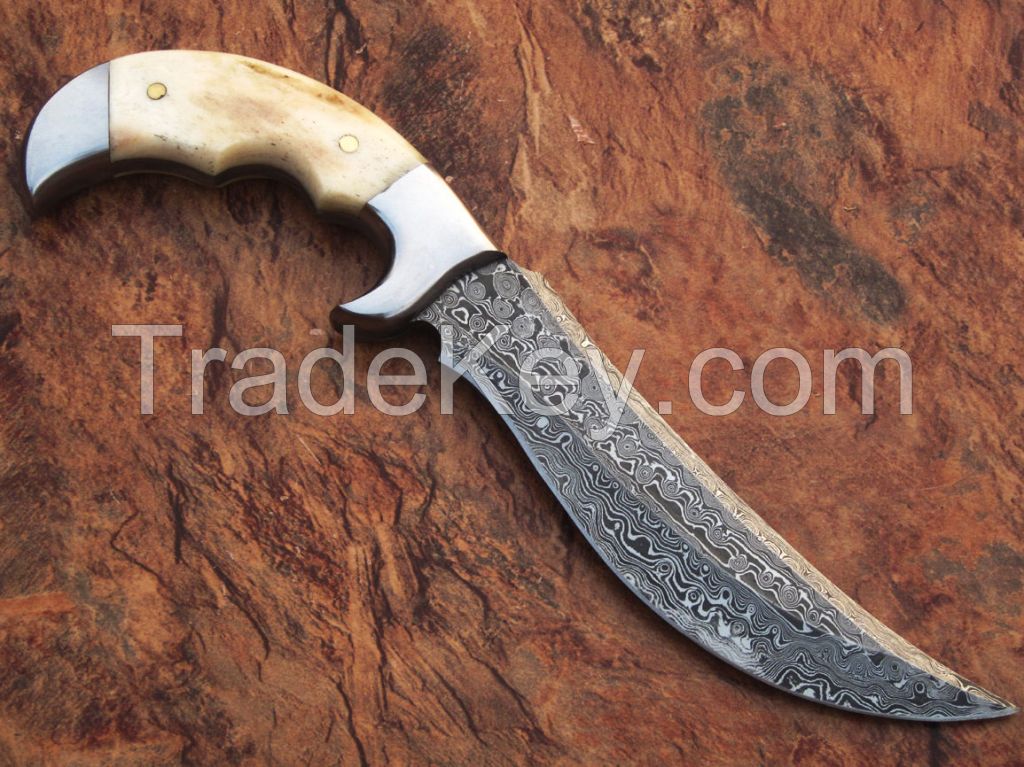  Details about  Combat Hunting Full tang damascus Tactical Knife with Sheath Double Edge Dagger 