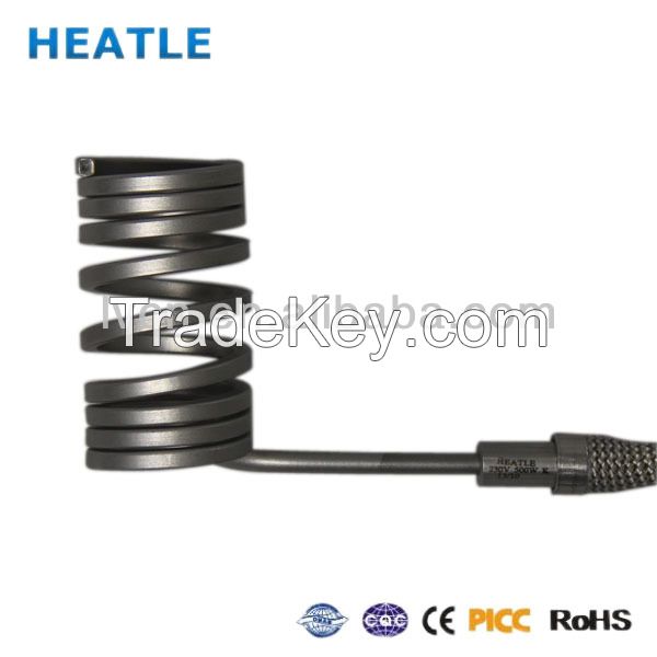 Hot runner coil heater nozzle heater with thermocouple