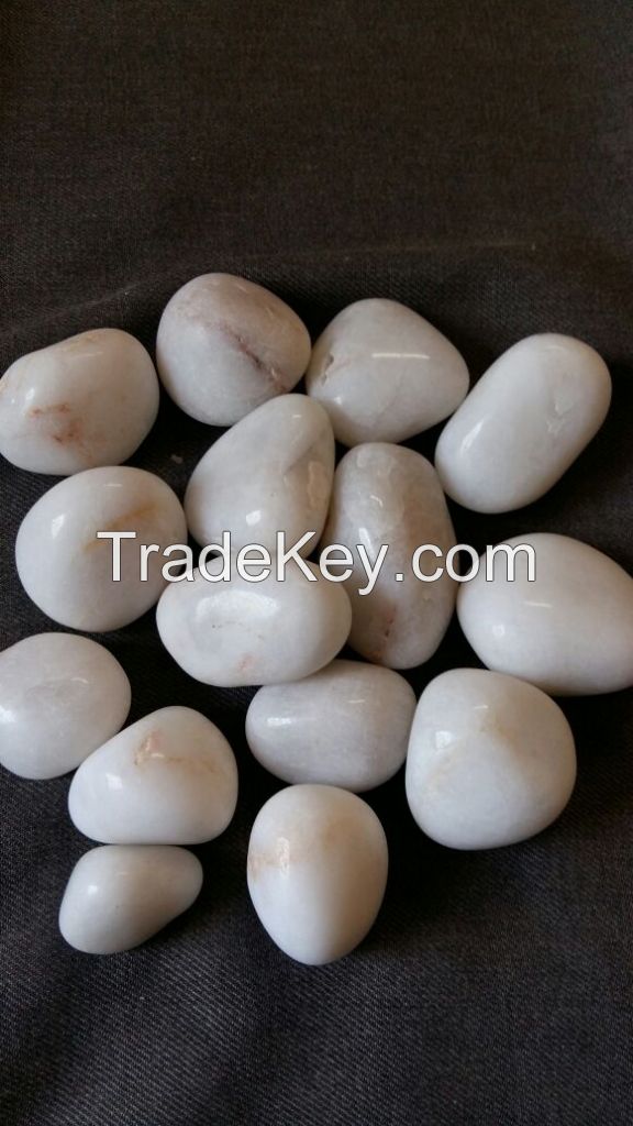 Naturally Polished snow white Pebbles , Unpolished in Various sizes, Colored Pebbles