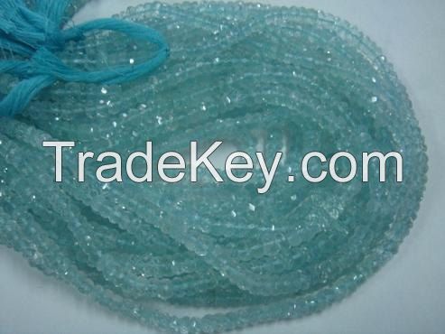 Aquamarine Faceted Rondell Beads 3-4mm Size14 Inch Length Approx