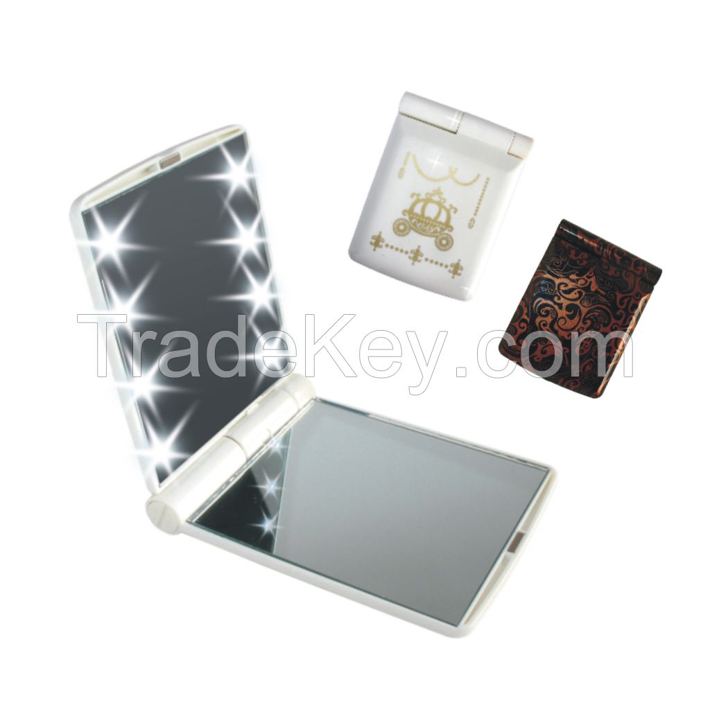 Folding Portable Compact Pocket LED Lighted Makeup Mirror with 8 LED Lights perfect for travelling use