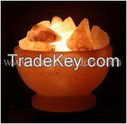 Fancy Fire Bowl Shape Salt Lamp - 6" with chunks & Salt Base Design