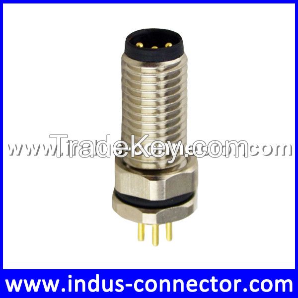 M8 A code 3pins male straight front panel mount connector with solder