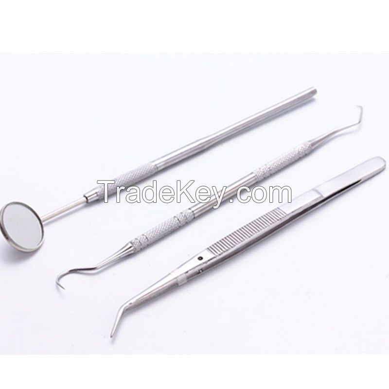  Basic Dental Instruments Set mirror probe and tweezer 3pcs 