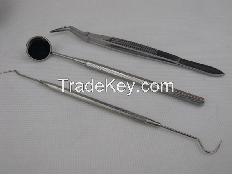  Basic Dental Instruments Set mirror probe and tweezer 3pcs 