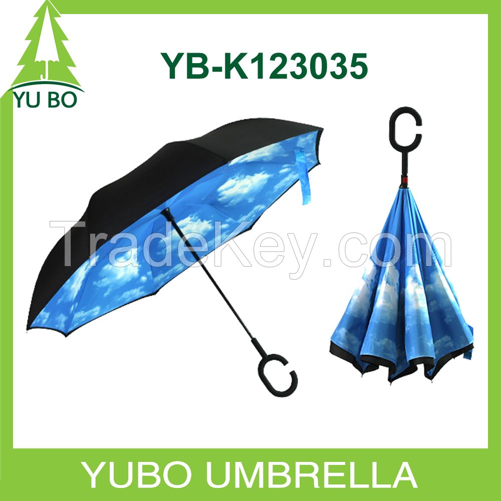 sky print double layer inverted umbrella for car