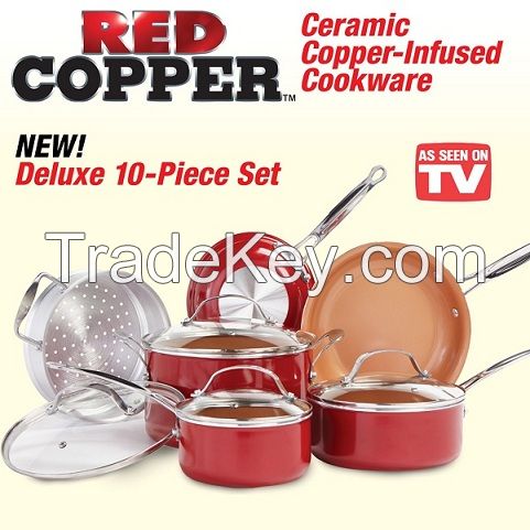 Red Copper Ceramic Cookware Set - 10 pc