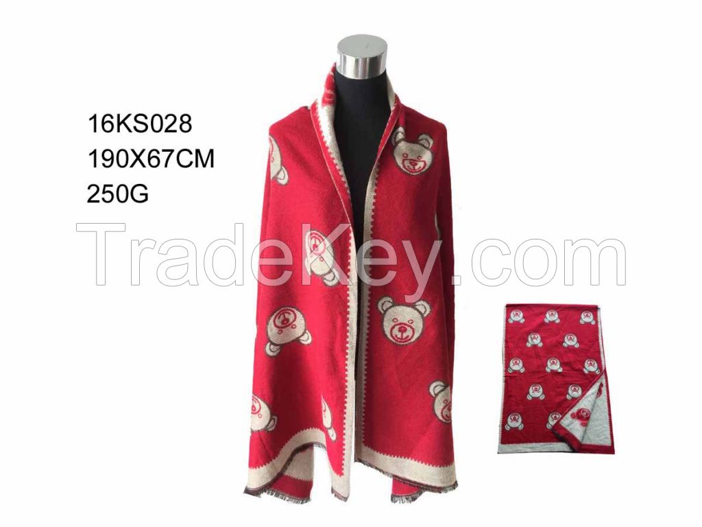 2016 New Fashion 100% Acrylic Bears Jacquard Woven Lady's Shawl