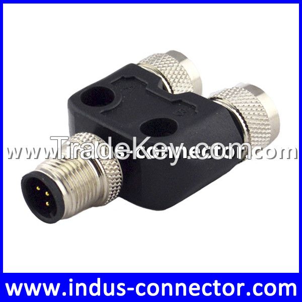 M12 a code 4 pin male and female waterproof y connector for sensor