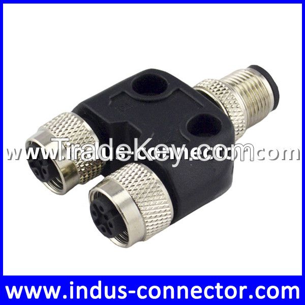 M12 a code 4 pin male and female waterproof y connector for sensor