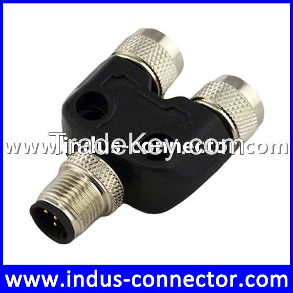 M12 a code 4 pin male and female waterproof y connector for sensor