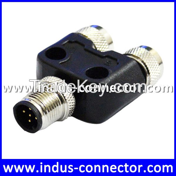 M12 a code 5 pin male and female t connector for sensor