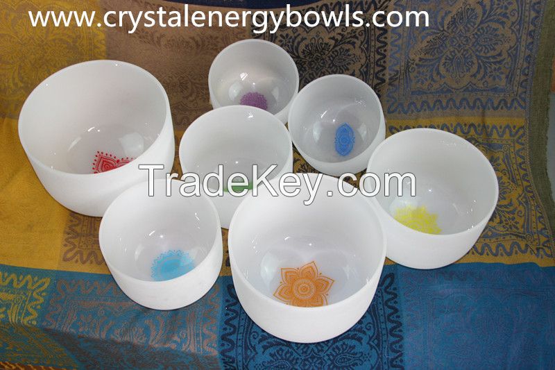 frosted crystal singing bowls for chakra heal with free rod and o-ring