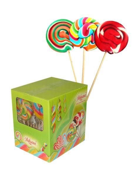 Hard candy twist lollipops 60g fruit flavour.
