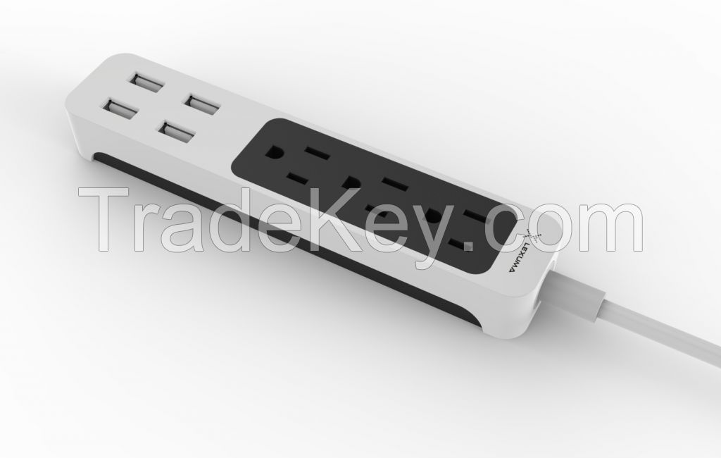 XStrip 3 Gang Surge Protected US Power Strip with 4 USB, FCC Certified