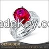 Fashion Jewelry Lab Ruby Stone Rhinestone Zircon 925 Sterling Silver Two In One Ring