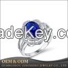 Fashion Oval Blue Sapphire Gemstone Flower Shape 925 Sterling Silver Jewelry Cocktail Ring for Women