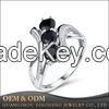 New Design Ladies black diamond Spinel 18k gemstore Three -Stone Finger Ring 925 Sterling Silver Jewelry for Women Bijoux