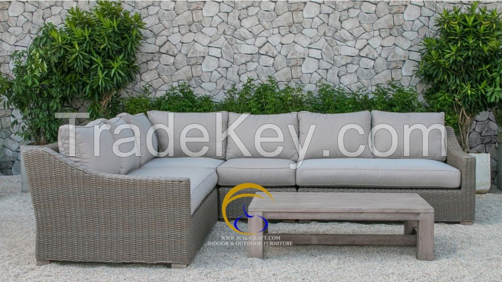 Wicker Wooden Rattan Outdoor Living Sofa Set furniture - Patio Wicker PE rattan sofa set garden furniture