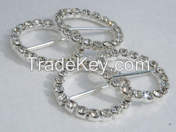 Small and Large Round Circle Or Heart Shape Crystal Rhinestone Buckle Invitation Ribbon Slider Silver/Golden