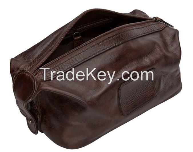 Vintage Men smooth rich leather travel cosmetic bag Shaving kit Bag/me