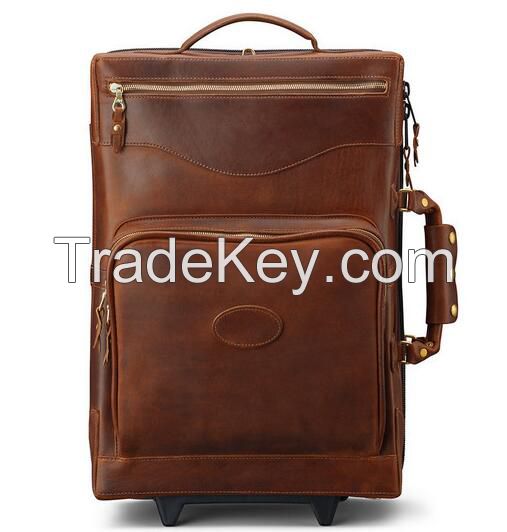 Carry on genuine leather trolley bag luggage/leather trolley bag/genui