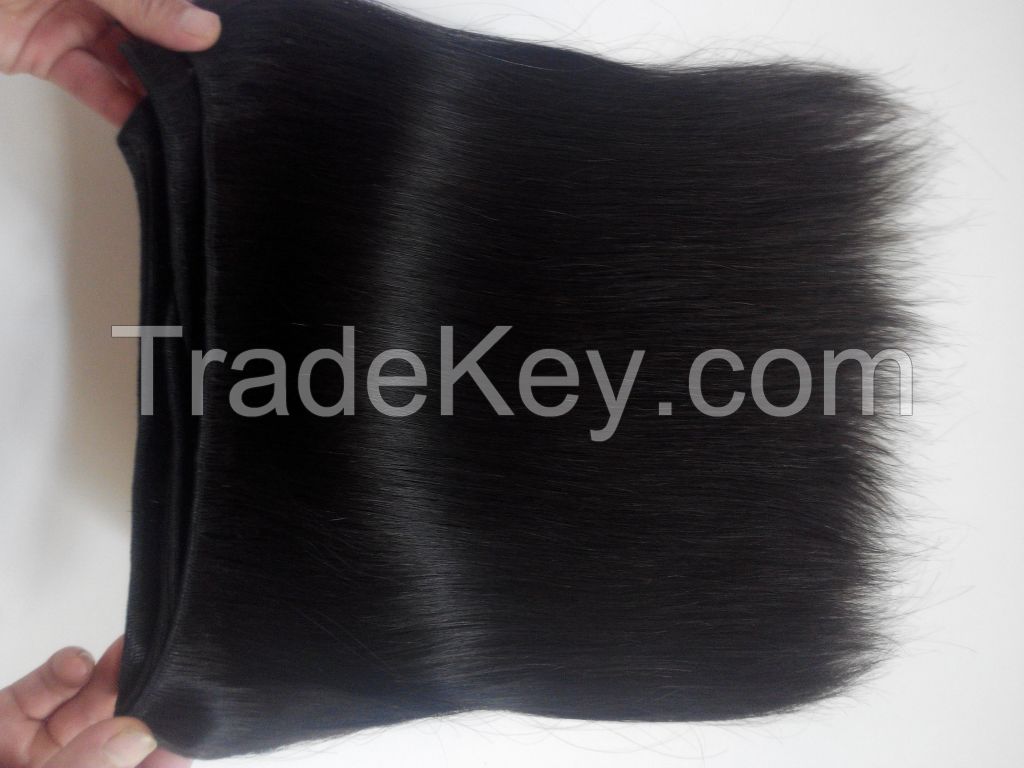 Straight human remy hair weft Natural black unprocessed  Brazilian hair India's hair