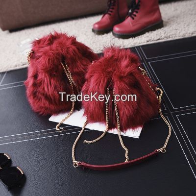 Tide of new fund of 2016 autumn winters is lovely maomao handbag plush bag shoulder inclined shoulder bag joker chain bucket small bag 