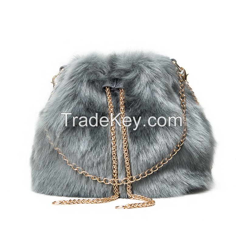 Tide of new fund of 2016 autumn winters is lovely maomao handbag plush bag shoulder inclined shoulder bag joker chain bucket small bag 