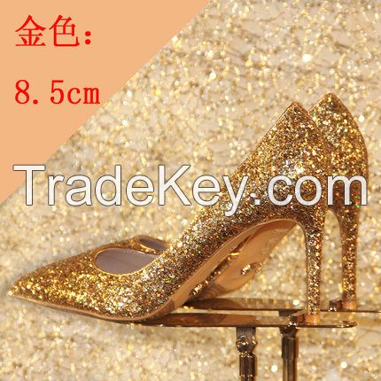 The fall of the new high heels with a fine golden sequins crystal wedding shoes shoes shoes Asakuchi bride