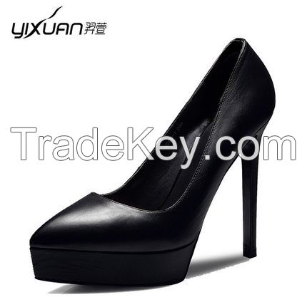2016 spring and autumn and the shallow mouth of high-heeled women's shoe heels and with a fine leather waterproof Taiwan women shoes