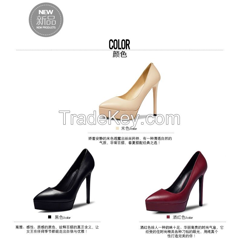 2016 Spring And Autumn And The Shallow Mouth Of High-heeled Women's Shoe Heels And With A Fine Leather Waterproof Taiwan Women Shoes