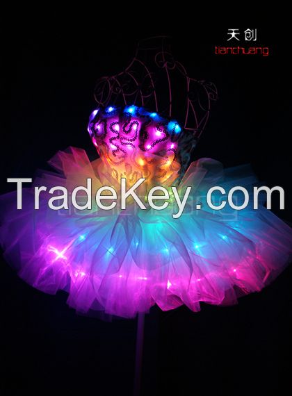 2016 New Arrive Short Sleeve Long Dress Skirt Led Fiber Optic Girls Party Dress