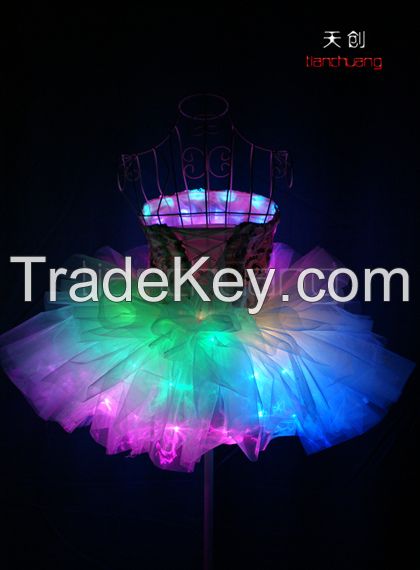 2016 New Arrive Short Sleeve Long Dress Skirt Led Fiber Optic Girls Party Dress