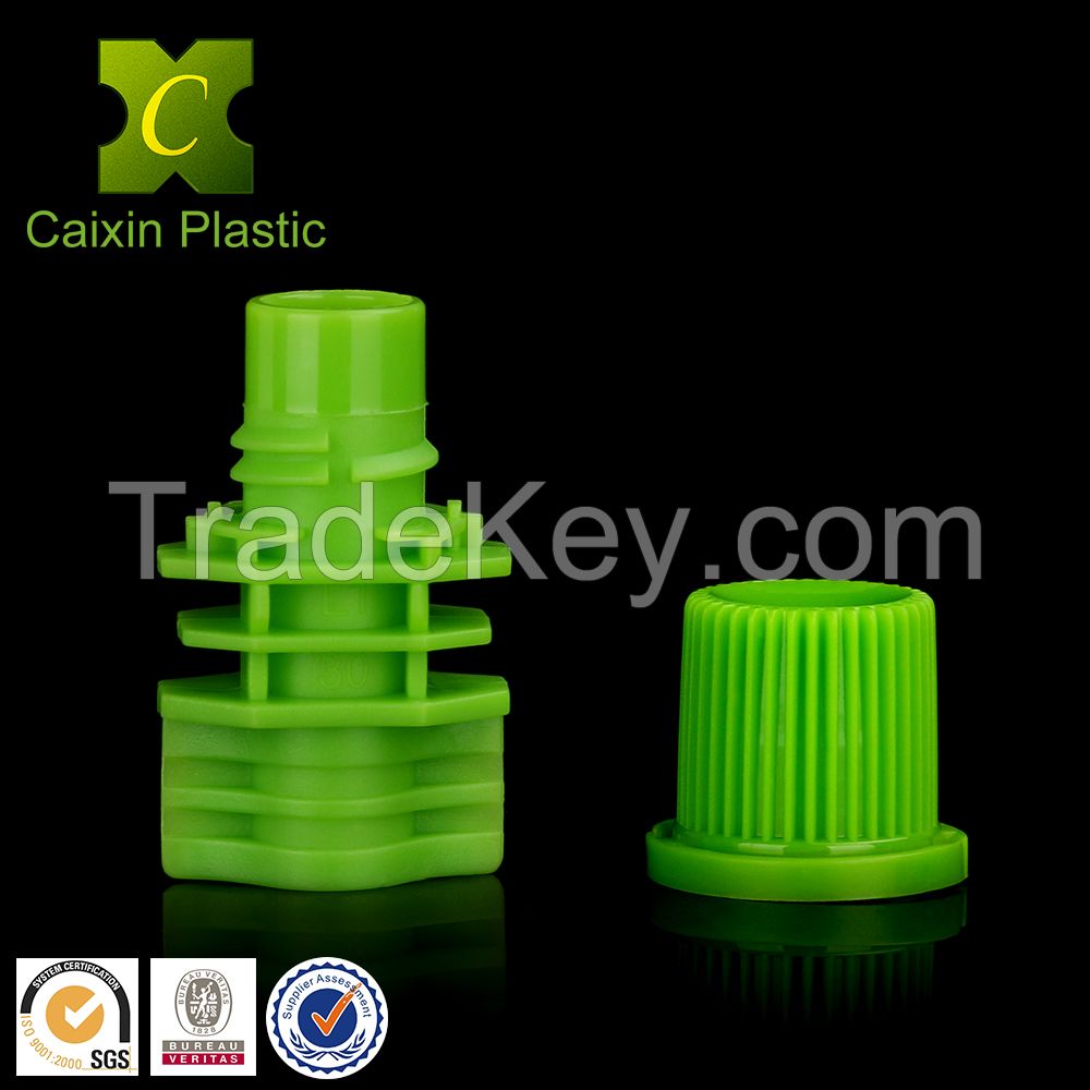 Plastic spout with screw cap for beverage pouch and stand up bag spout