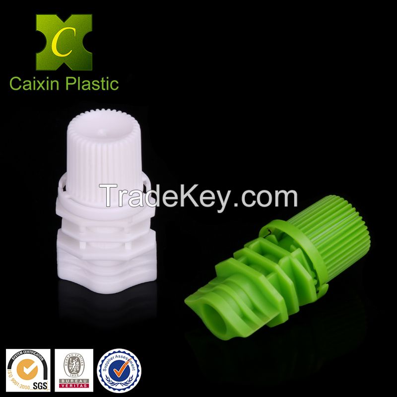 Plastic spout with screw cap for beverage pouch and stand up bag spout