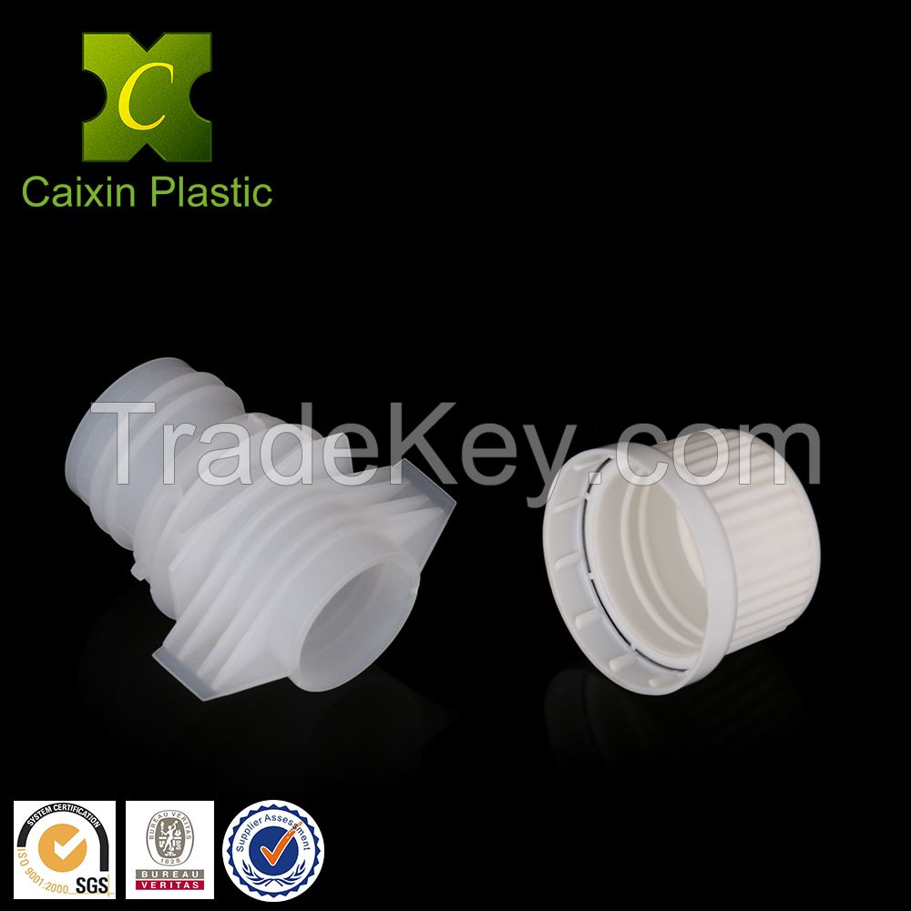 Low cost PP and PE plastic spout with non spill closure cap for large doypack