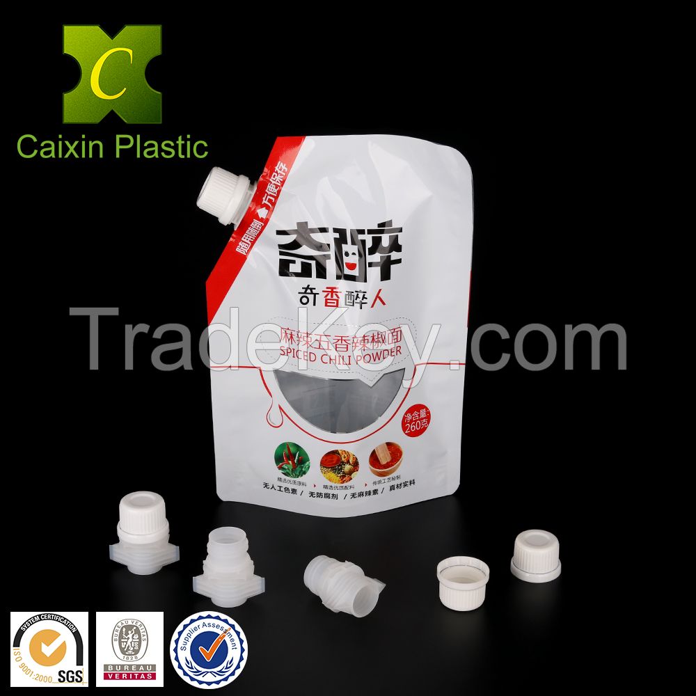 Low cost PP and PE plastic spout with non spill closure cap for large doypack