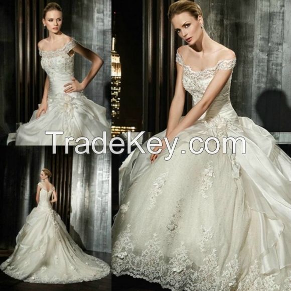 High quality beautiful lace luxurious 2016 off-shoulder wedding dress with bridal veil